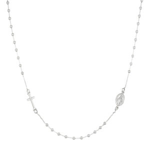 Rosario clásico de plata de ley – acabado en rodio – Longitud 46 + 2 cm · cuentas Ø 2,5 mm