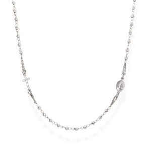 Rosario clásico de plata de ley – acabado en rodio – Longitud 50 + 2 cm · Ø 3 mm multidiamantadas cuentas – CROBD3