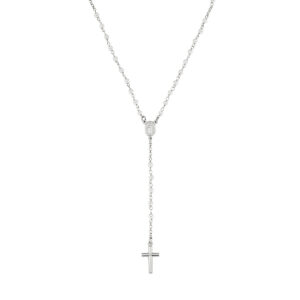 Rosario con perlas de plata de ley con perlas de cristal – acabado en rodio – Longitud 48 + 2 cm · perlas Ø 3 mm