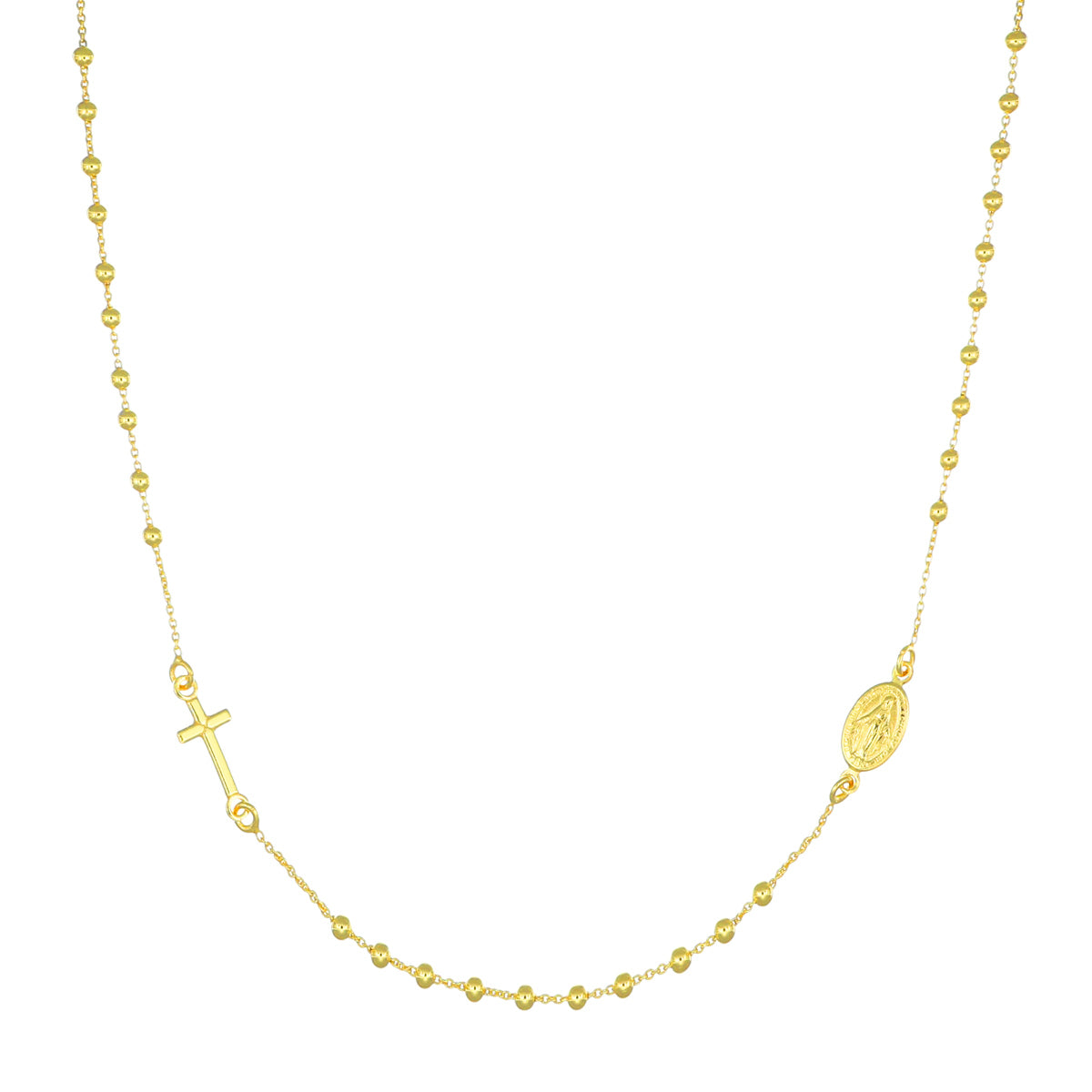 Rosario clásico de plata de ley – acabado dorado – Longitud 46 + 2 cm · cuentas Ø 2,5 mm