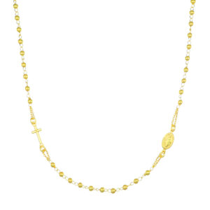 Rosario clásico de plata de ley – acabado dorado – Longitud 50 + 2 cm · cuentas Ø 3 mm