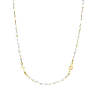 Rosario con cristales de plata de ley con cristales multicolor y perlas de cristal – acabado dorado – Longitud 50 + 2 cm · cuentas Ø 3 mm