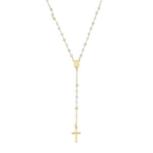 Rosario con cristales de plata de ley con cristales multicolor y perlas de cristal – acabado dorado – Longitud 48 + 2 cm · cuentas Ø 3 mm