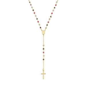 Rosario con cristales de plata de ley con cristales marrones, naranjas y grises – acabado dorado – Longitud 48 + 2 cm · cuentas Ø 3 mm