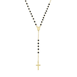 Rosario con cristales de plata de ley con cristales negros – acabado dorado – Longitud 48 + 2 cm · cuentas Ø 3 mm