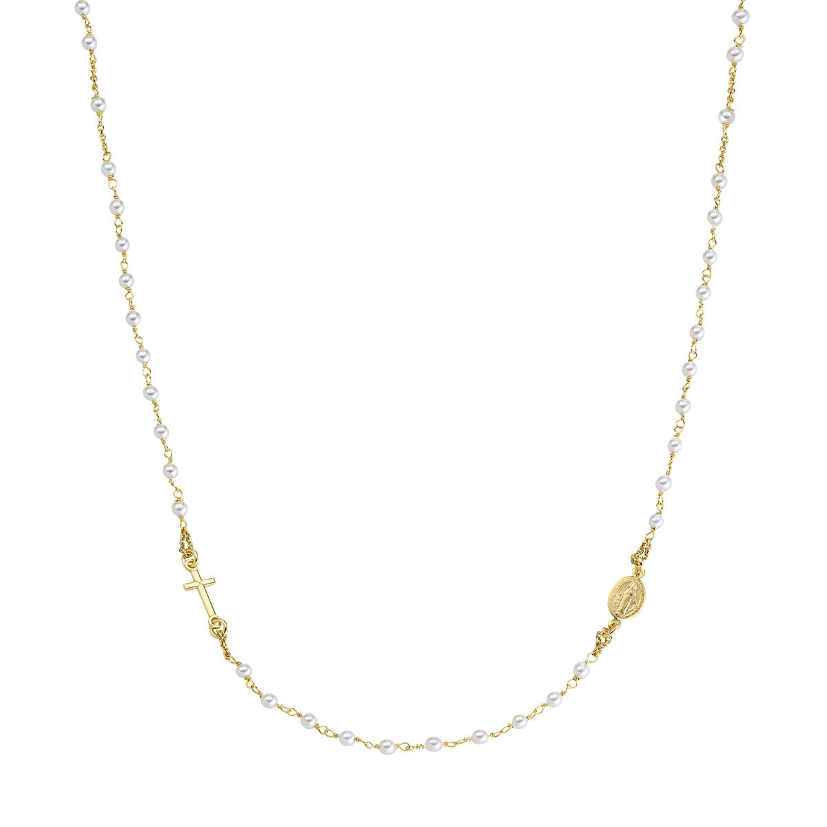 Rosario con perlas de plata de ley con perlas de cristal – acabado dorado – Longitud 50 + 2 cm · perlas Ø 3 mm
