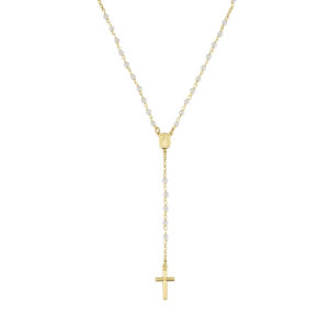 Rosario con perlas de plata de ley con perlas de cristal – acabado dorado – Longitud 48 + 2 cm · perlas Ø 3 mm