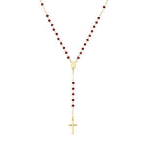 Rosario con cristales de plata de ley con cristales rojos – acabado dorado – Longitud 48 + 2 cm · cuentas Ø 3 mm