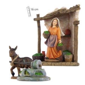 Set pastora con establo para Belen de 16 cm