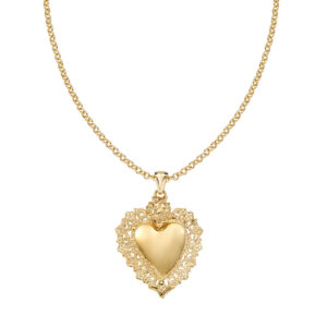Collar del Sagrado Corazón de latón – chapado en oro de 18 quilates – Longitud 45 + 5 cm · colgante 4 x 3 cm