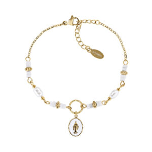 Pulsera de acero inoxidable con esmalte blanco – acabado dorado – Longitud 16 + 3 cm – ACBR818404G