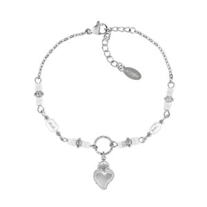 Pulsera de acero inoxidable con esmalte blanco – acabado en acero – Longitud 16 + 3 cm – ACBR818406B
