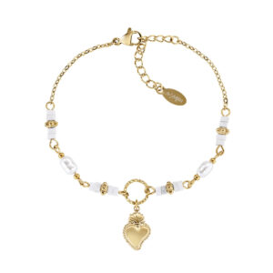 Pulsera de acero inoxidable con esmalte blanco – acabado dorado – Longitud 16 + 3 cm – ACBR818406G
