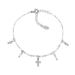 Pulsera de acero inoxidable con circonitas blancas – acabado en acero – Longitud 16 + 3 cm – ACBR818407B