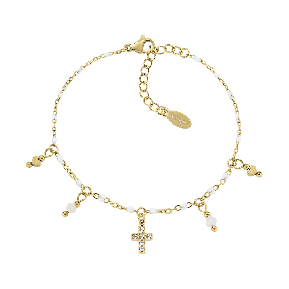 Pulsera de acero inoxidable con circonitas blancas – acabado dorado – Longitud 16 + 3 cm – ACBR818407G