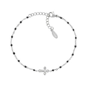 Pulsera de acero inoxidable con esmalte negro – acabado en acero – Longitud 17 + 3,5 cm – ACBRCRSMBN