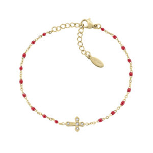 Pulsera de acero inoxidable con esmalte rojo – acabado dorado – Longitud 17 + 3,5 cm – ACBRCRSMGR