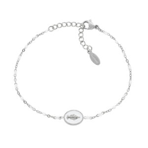 Pulsera de acero inoxidable con esmalte blanco – acabado en acero – Longitud 17 + 3,5 cm