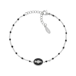 Pulsera de acero inoxidable con esmalte negro – acabado en acero – Longitud 17 + 3,5 cm – ACBRMISMBN
