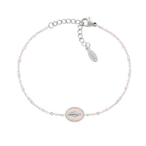 Pulsera de acero inoxidable con esmalte rosa – acabado en acero – Longitud 17 + 3,5 cm