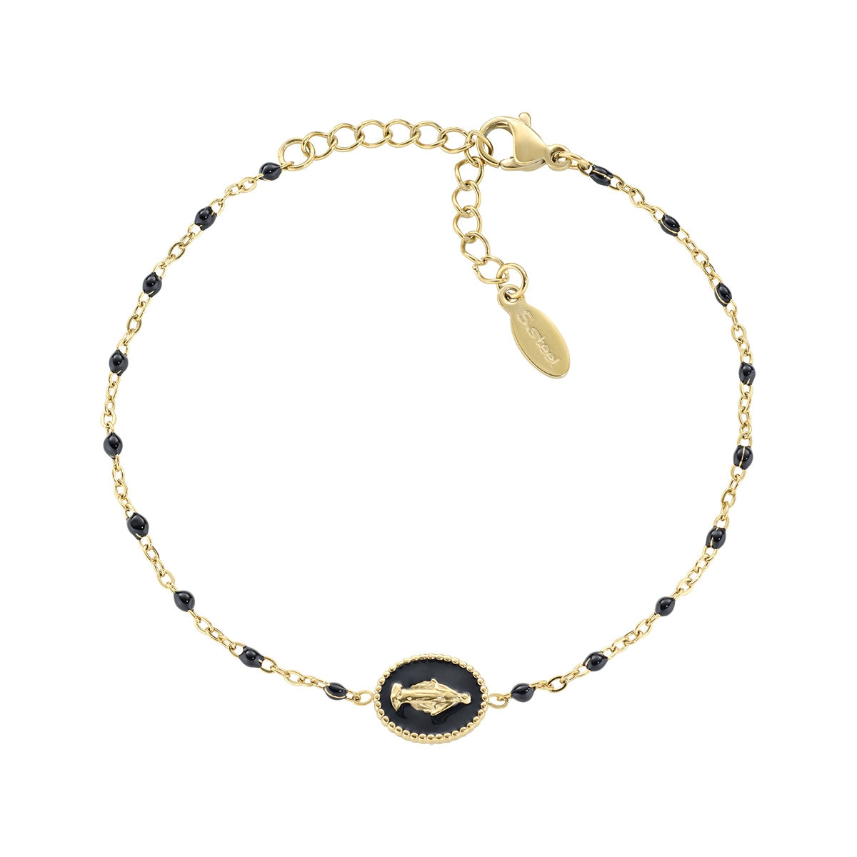 Pulsera de acero inoxidable con esmalte negro – acabado dorado – Longitud 17 + 3,5 cm – ACBRMISMGN