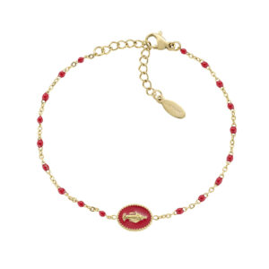 Pulsera de acero inoxidable con esmalte rojo – acabado dorado – Longitud 17 + 3,5 cm – ACBRMISMGR