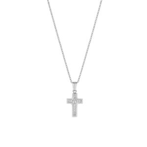 Collar de acero inoxidable con circonitas blancas – acabado en acero – Longitud 40 + 5 cm – ACCL1805B