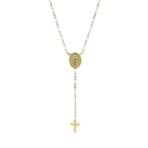 Collar de acero inoxidable con esmalte blanco – acabado dorado – Longitud 40 + 5 cm – ACCL200230G