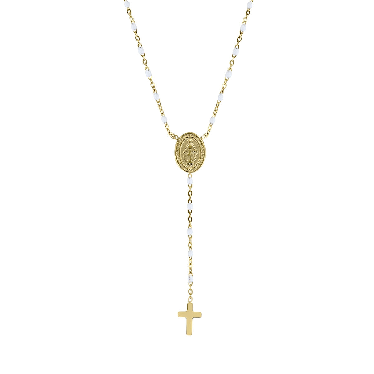 Collar de acero inoxidable con esmalte blanco – acabado dorado – Longitud 40 + 5 cm – ACCL200230G