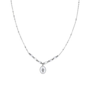 Collar de acero inoxidable con esmalte blanco – acabado en acero – Longitud 40 + 5 cm – ACCL818374B