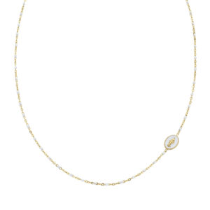 Collar de acero inoxidable con esmalte blanco – acabado dorado – Longitud 40 + 5 cm – ACCLMISMGB