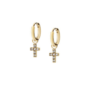 Pendientes de acero inoxidable con circonitas blancas – acabado dorado