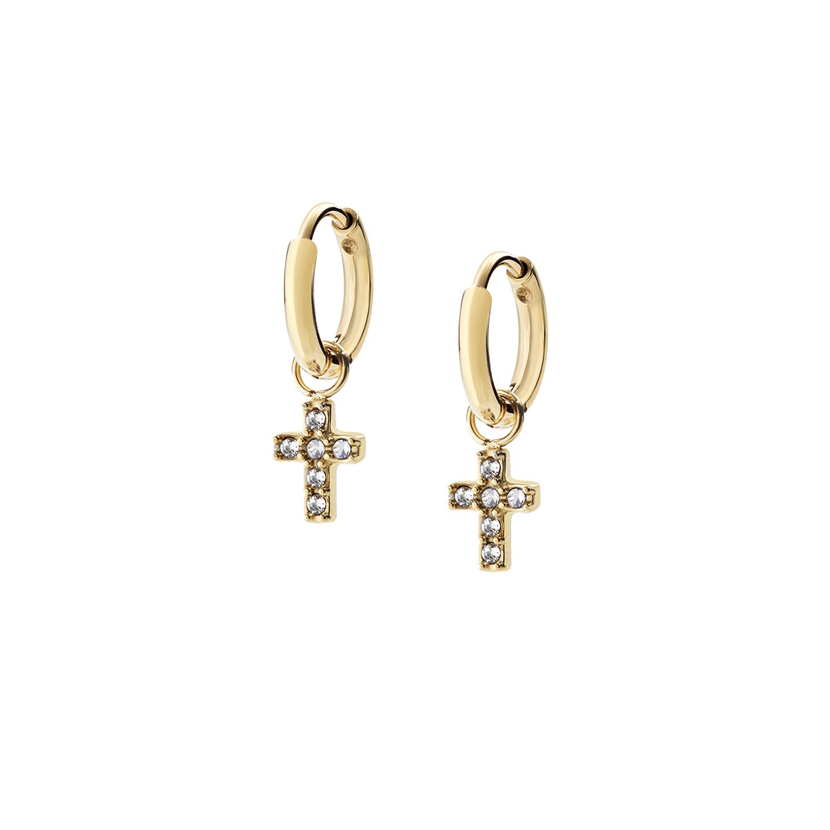 Pendientes de acero inoxidable con circonitas blancas – acabado dorado
