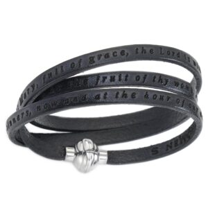 Pulsera Ave María de cuero y acero inoxidable – acabado negro