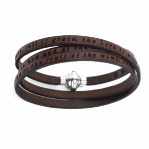 Pulsera Ave María de cuero y acero inoxidable – acabado marrón