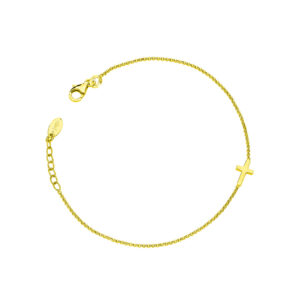 Pulsera con cruz de plata de ley – acabado dorado