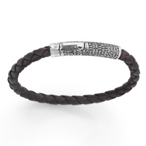 Pulsera Padre Nuestro de cuero y plata de ley – acabado negro