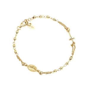 Pulsera rosario clásica de plata de ley – acabado dorado – Longitud 18 + 2 cm · cuentas Ø 2 mm