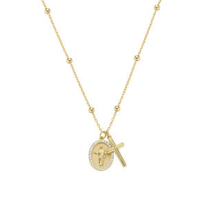 Collar con cruz de plata de ley con circonitas blancas – acabado dorado – Longitud 40 + 5 cm · colgante Ø 1 cm