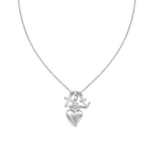 Collar del Sagrado Corazón de plata de ley con circonitas blancas – acabado en rodio – Longitud 40 + 5 cm · altura del colgante 9/18 mm