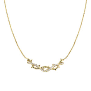 Collar con símbolo sagrado de plata de ley con circonitas blancas – acabado dorado – Longitud 40 + 5 cm