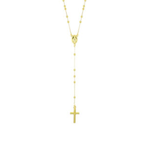 Rosario clásico de plata de ley – acabado dorado – Longitud 48 + 2 cm · cuentas Ø 2 mm