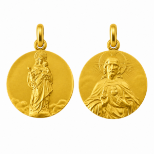 Medalla escapulario de la Virgen Blanca y el Sagrado Corazon de Jesus