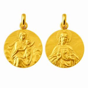 Medalla escapulario de la Virgen del Carmen V2 y el Sagrado Corazon de Jesus