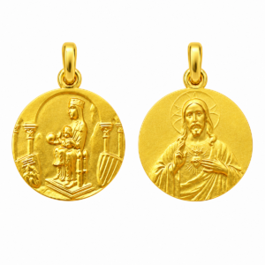 Medalla escapulario de la Virgen de Montserrat (arco) y el Sagrado Corazon de Jesus