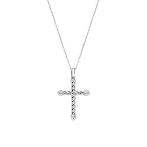 Collar con cruz de latón – acabado en rodio