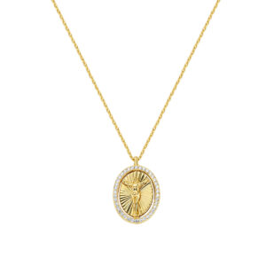 Collar con cruz de latón con circonitas blancas – chapado en oro de 18 quilates – Longitud 40 + 5 cm · colgante 1,8 x 1,4 cm - medallala giratoria