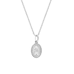 Collar de la Virgen Milagrosa de latón – acabado en rodio – Longitud 40 + 5 cm · colgante 7 x 10 mm – OTCLMILIB3