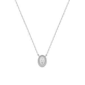 Collar de la Virgen Milagrosa de latón – acabado en rodio – Longitud 40 + 5 cm · colgante 7 x 10 mm – OTCLMIPAB3