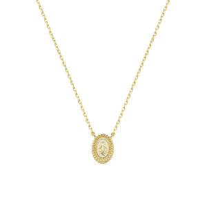 Collar de la Virgen Milagrosa de latón – chapado en oro de 18 quilates – Longitud 40 + 5 cm · colgante 7 x 10 mm – OTCLMIPAG3